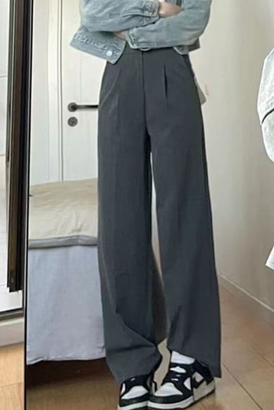 Plain Mid Rise Wide Leg Dress Pants SpreePicky