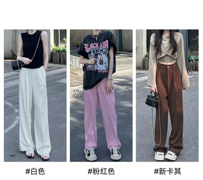 Plain Mid Rise Wide Leg Dress Pants SpreePicky