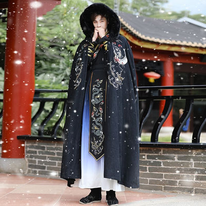 Embroidered Hanfu Top / High Waist Gradient Maxi Skirt / Hooded Fluffy Trim Cloak / Set SpreePicky