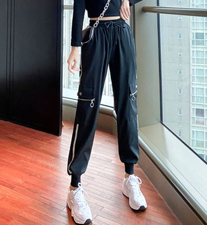 Drawstring Waist Striped Harem Cargo Pants SpreePicky