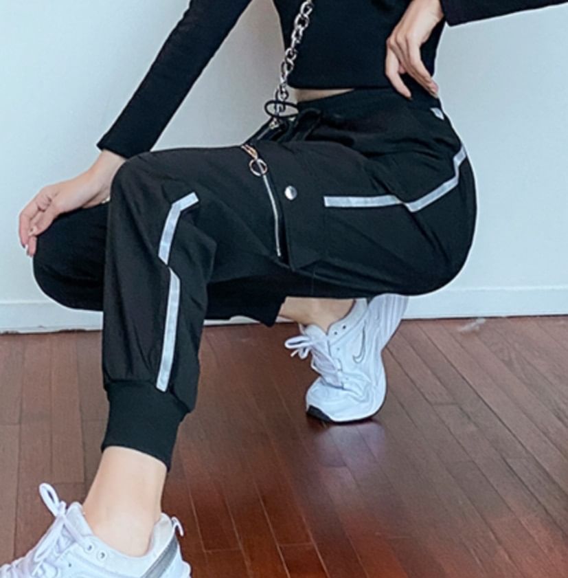 Drawstring Waist Striped Harem Cargo Pants SpreePicky