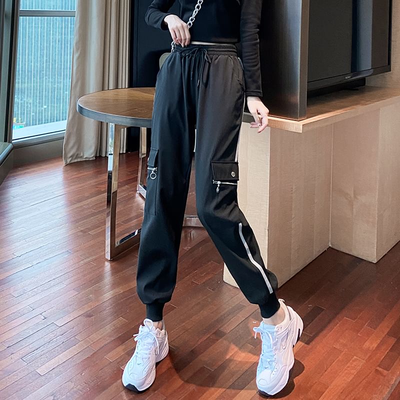 Drawstring Waist Striped Harem Cargo Pants SpreePicky