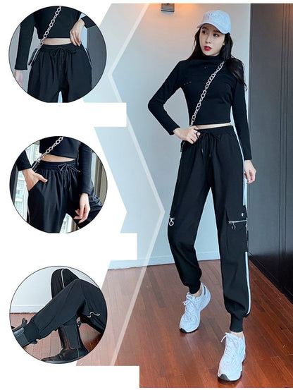 Drawstring Waist Striped Harem Cargo Pants SpreePicky