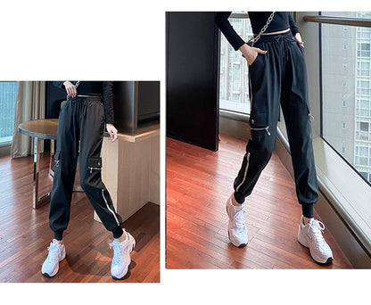 Drawstring Waist Striped Harem Cargo Pants SpreePicky