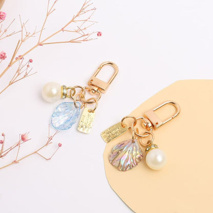 Faux Pearl Shell Acrylic Bag Charm Keyring SpreePicky