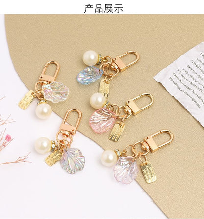 Faux Pearl Shell Acrylic Bag Charm Keyring SpreePicky