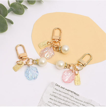 Faux Pearl Shell Acrylic Bag Charm Keyring SpreePicky