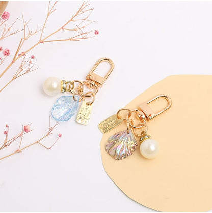 Faux Pearl Shell Acrylic Bag Charm Keyring SpreePicky