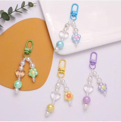 Floral Faux Pearl Bag Charm Keyring SpreePicky