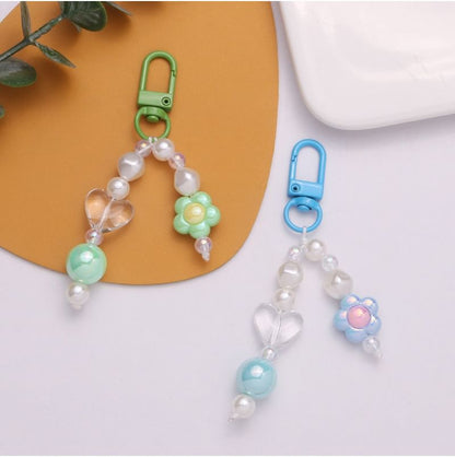 Floral Faux Pearl Bag Charm Keyring SpreePicky