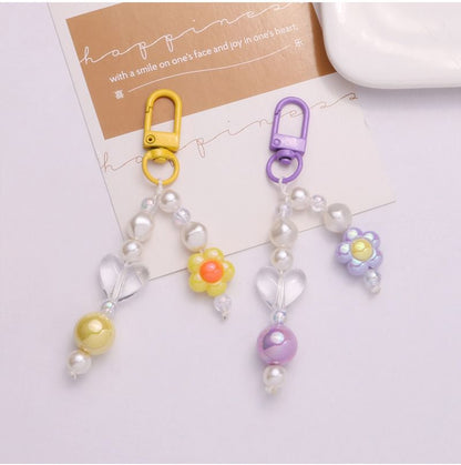 Floral Faux Pearl Bag Charm Keyring SpreePicky