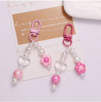 Floral Faux Pearl Bag Charm Keyring SpreePicky