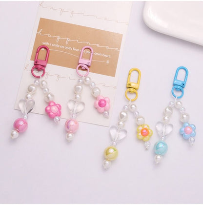 Floral Faux Pearl Bag Charm Keyring SpreePicky