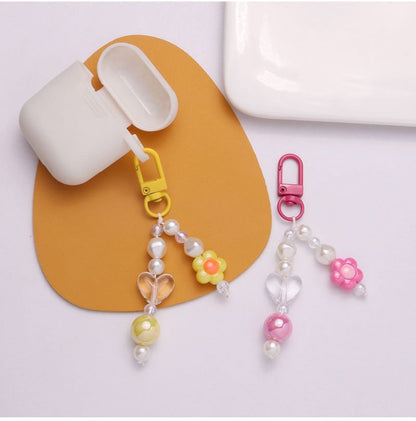 Floral Faux Pearl Bag Charm Keyring SpreePicky