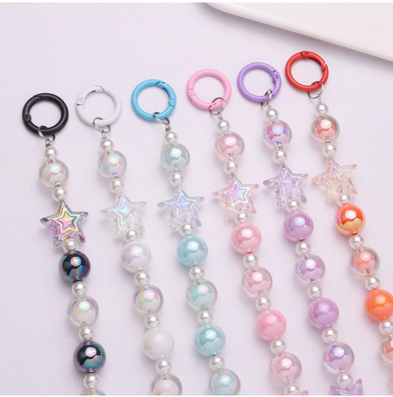 Star Faux Pearl Acrylic Bag Charm Keyring SpreePicky