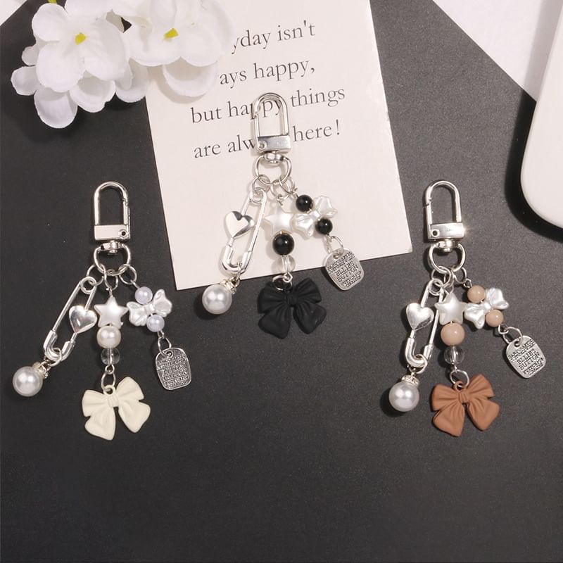 Bow Faux Pearl Acrylic Alloy Bag Charm Keyring (Various Designs) SpreePicky