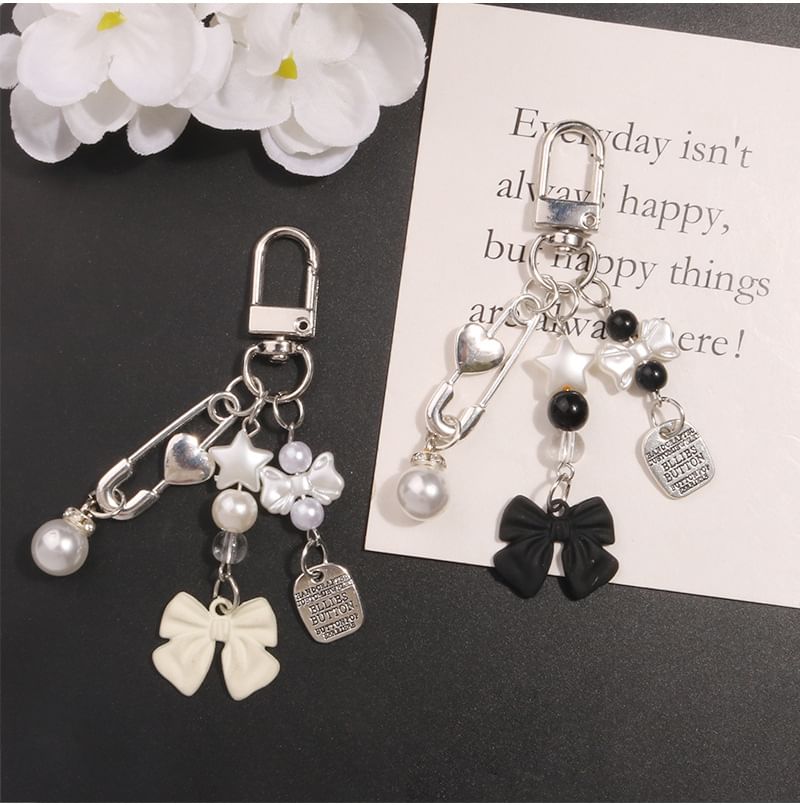 Bow Faux Pearl Acrylic Alloy Bag Charm Keyring (Various Designs) SpreePicky