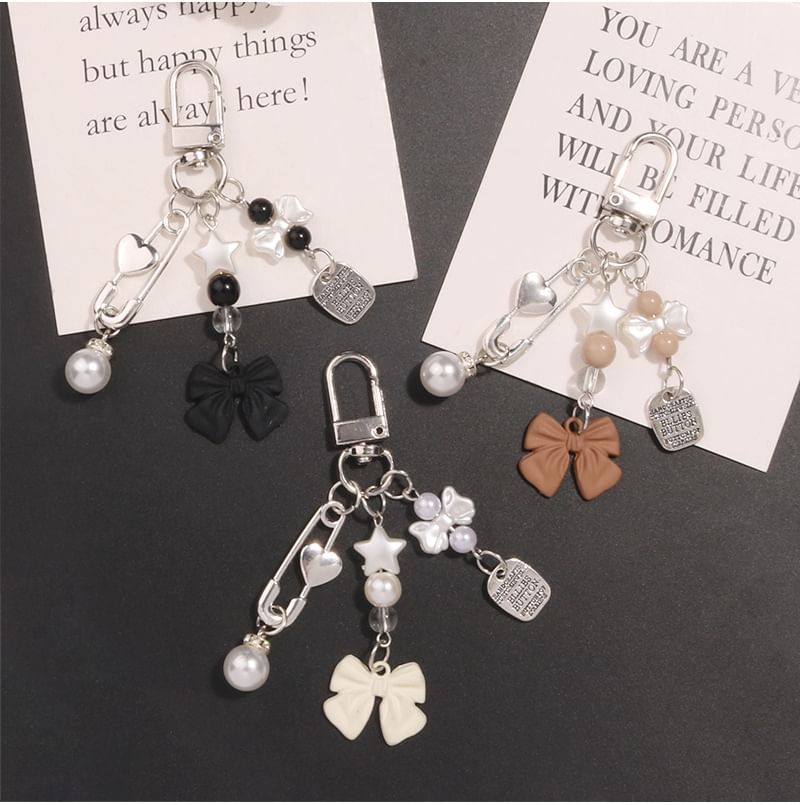 Bow Faux Pearl Acrylic Alloy Bag Charm Keyring (Various Designs) SpreePicky