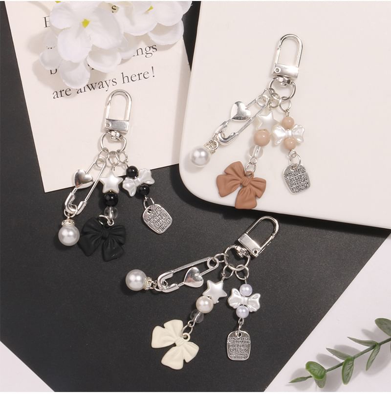 Bow Faux Pearl Acrylic Alloy Bag Charm Keyring (Various Designs) SpreePicky