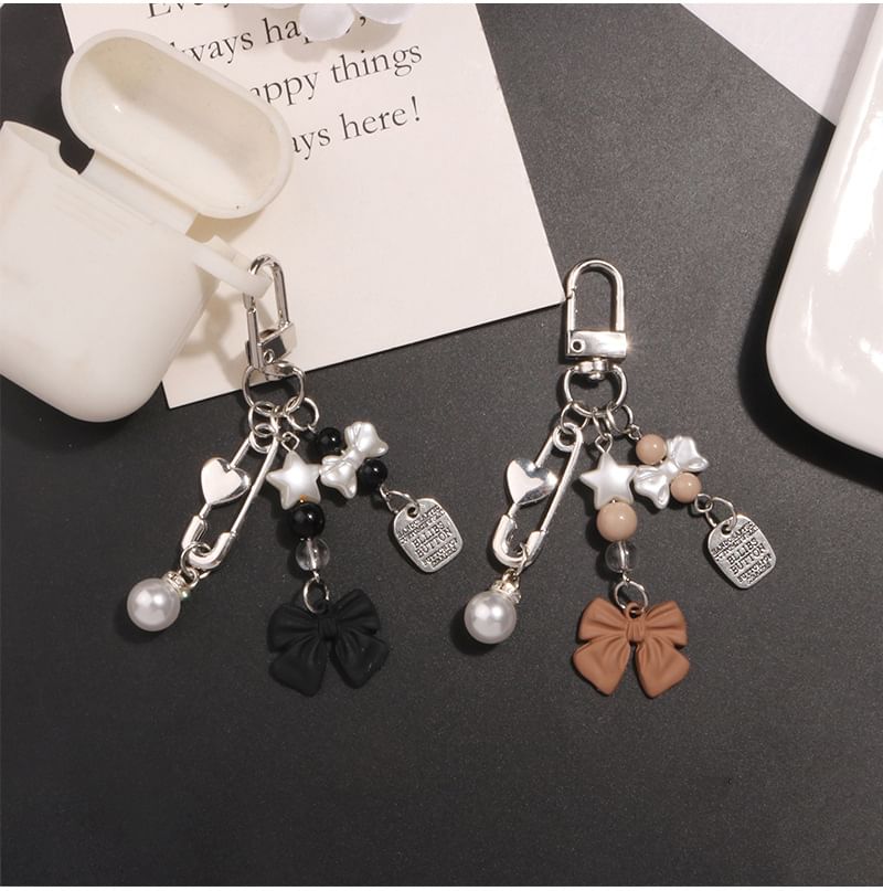 Bow Faux Pearl Acrylic Alloy Bag Charm Keyring (Various Designs) SpreePicky