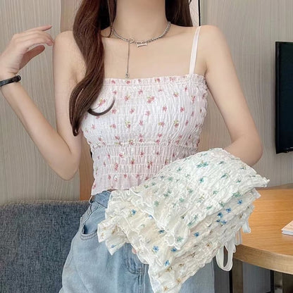 Floral Print Smocked Ruffled Camisole Top SpreePicky