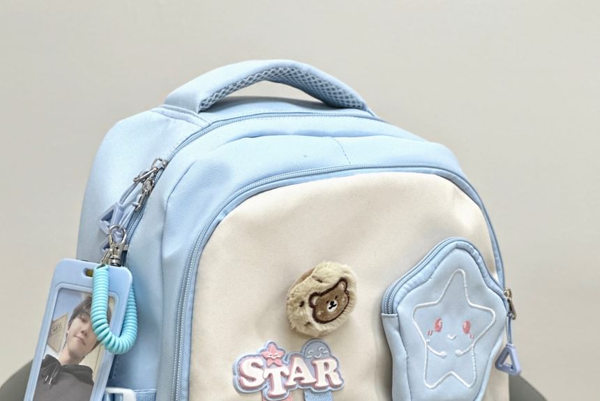 Lettering Star Embroidered Multi-Pocket Backpack / Bag Charm / Set SpreePicky