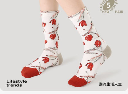 Set of 5 Pairs: Floral Jacquard Socks SpreePicky