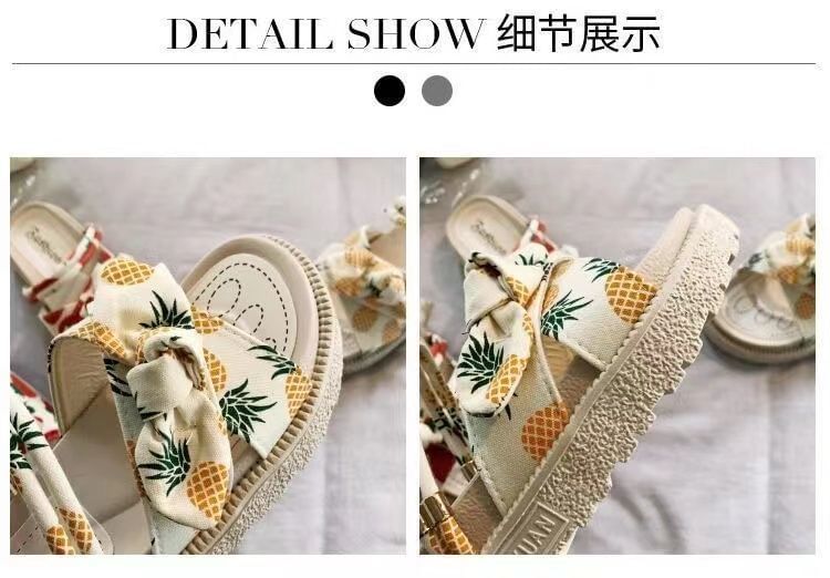 Platform Fruit Print Bow Slide Sandals SpreePicky