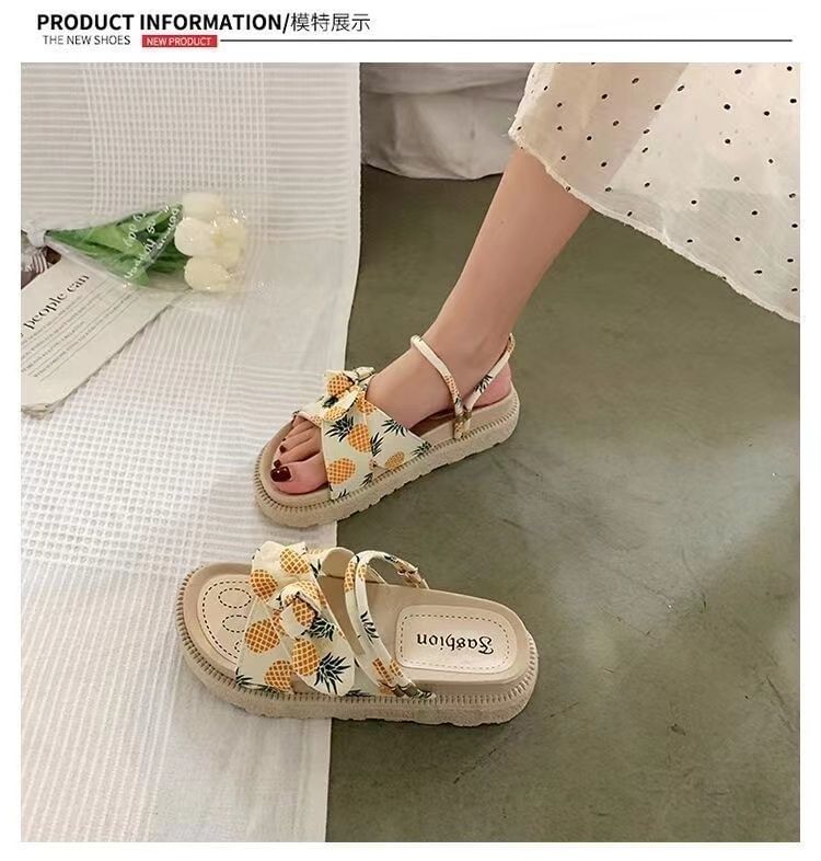 Platform Fruit Print Bow Slide Sandals SpreePicky