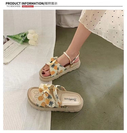 Platform Fruit Print Bow Slide Sandals SpreePicky