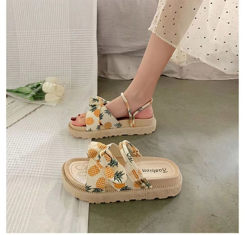 Platform Fruit Print Bow Slide Sandals SpreePicky