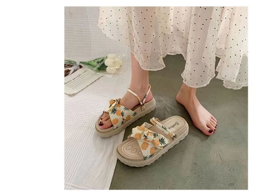 Platform Fruit Print Bow Slide Sandals SpreePicky