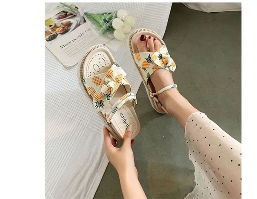 Platform Fruit Print Bow Slide Sandals SpreePicky