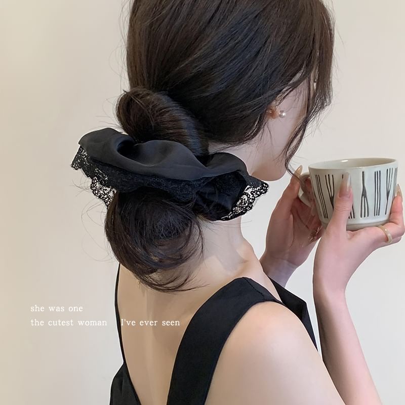 Plain Lace Trim Scrunchie SpreePicky