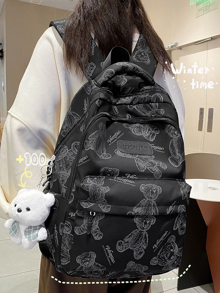 Bear Print Nylon Backpack SpreePicky