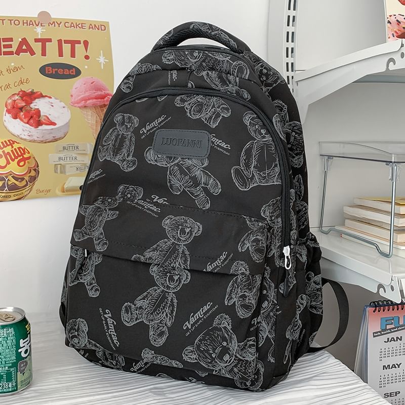 Bear Print Nylon Backpack SpreePicky