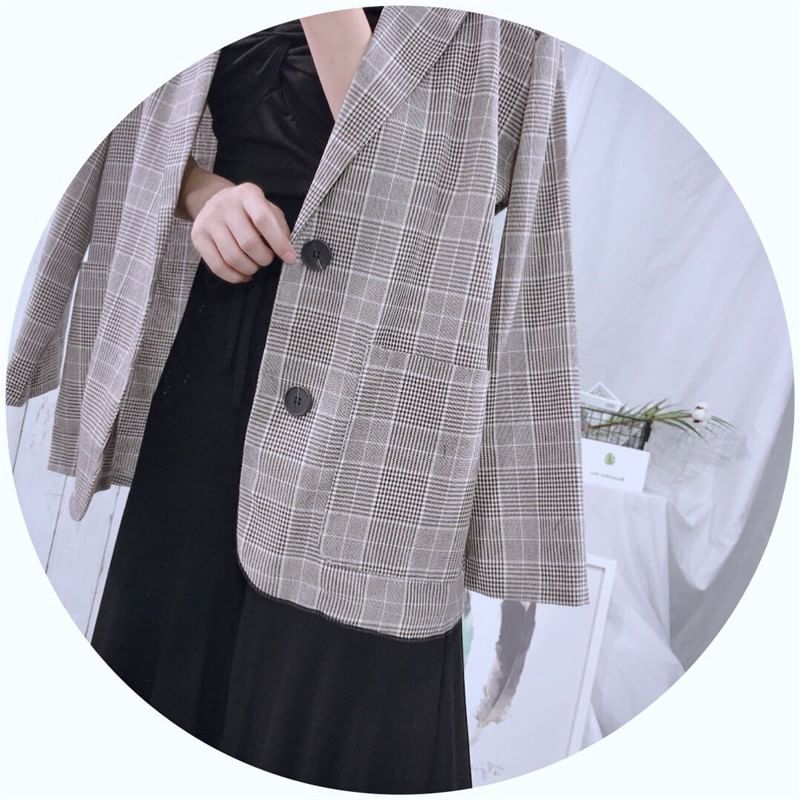 Plaid Single-Breasted Blazer SpreePicky