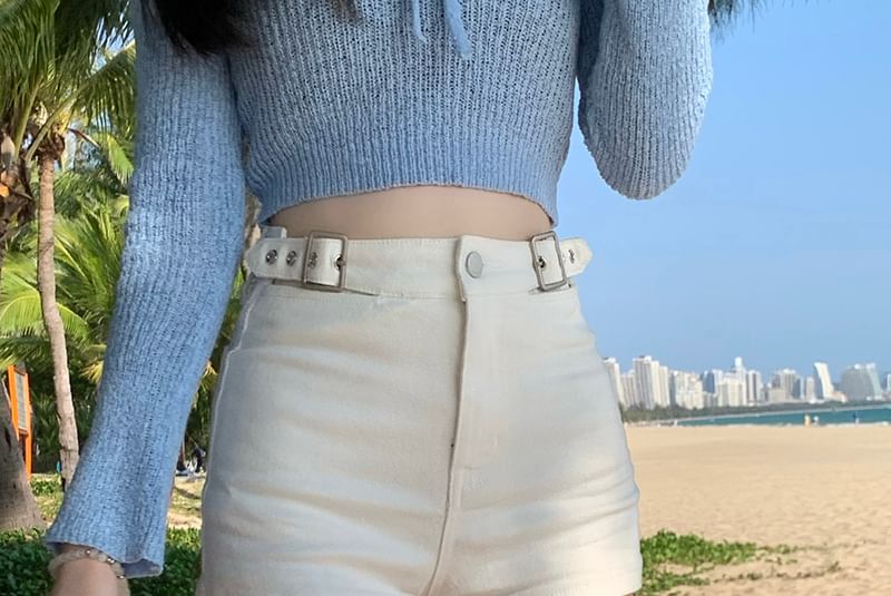 High Waist Plain Denim Shorts SpreePicky