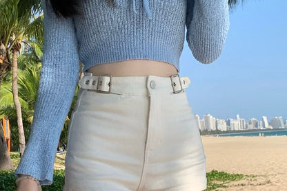 High Waist Plain Denim Shorts SpreePicky