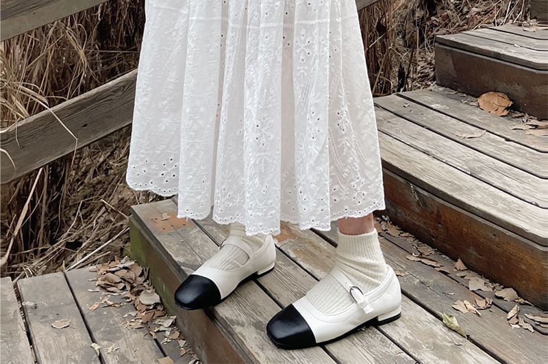 Elastic Waist Embroidered Tiered Midi A SpreePicky