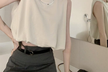 Crew Neck Plain Crop Tank Top SpreePicky