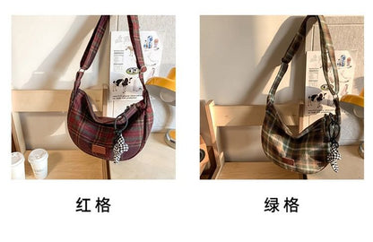 Plaid Applique Crossbody Bag / Bag Charm / Set mySite