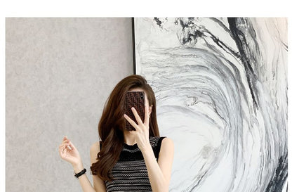 Sleeveless Round Neck Patterned Knit Mini A SpreePicky