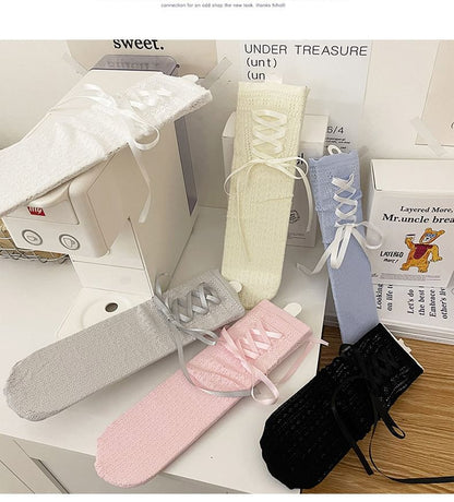 Ribbon Lace Up Short Socks SpreePicky