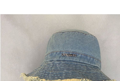 Lettering Fringed Denim Bucket Hat SpreePicky