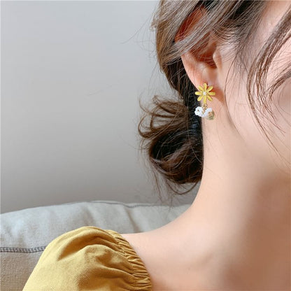 Floral Faux Pearl Asymmetrical Alloy Dangle Earring SpreePicky