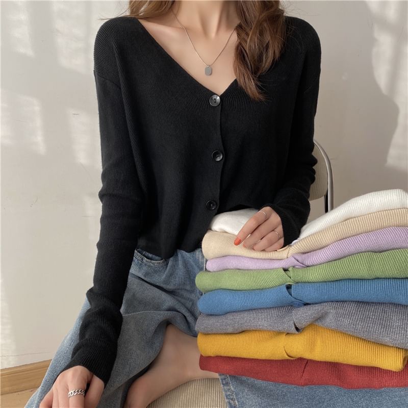 V-Neck Plain Cardigan SpreePicky