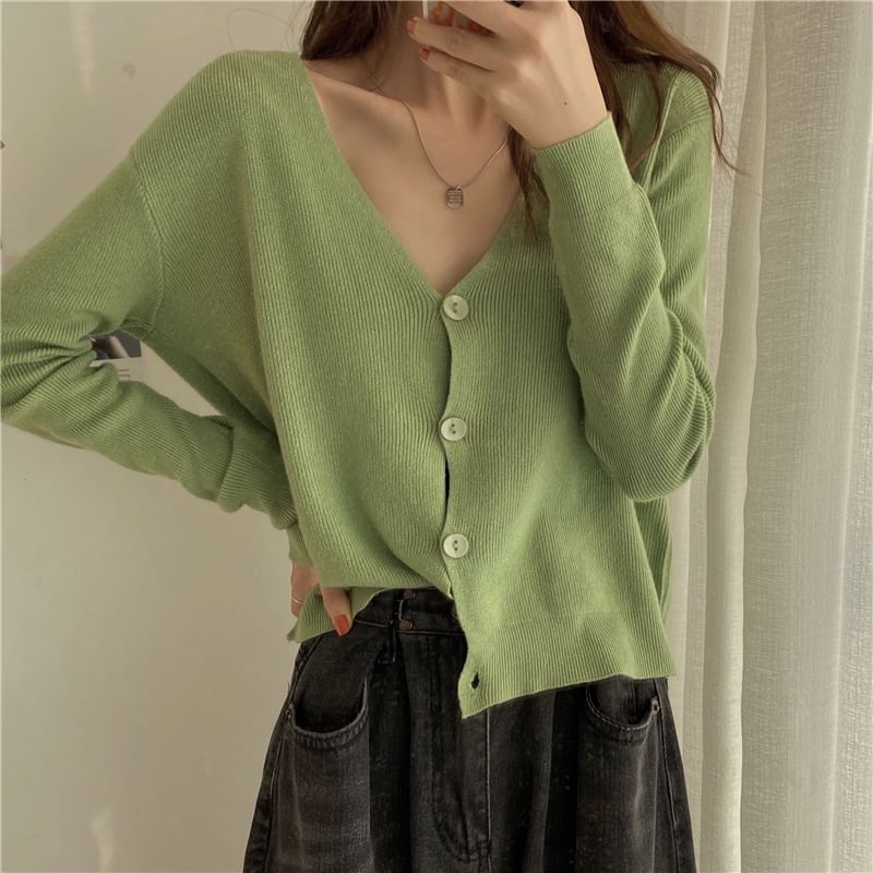 V-Neck Plain Cardigan SpreePicky