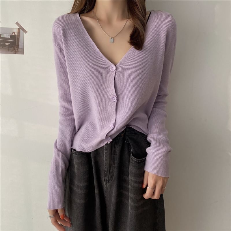 V-Neck Plain Cardigan SpreePicky