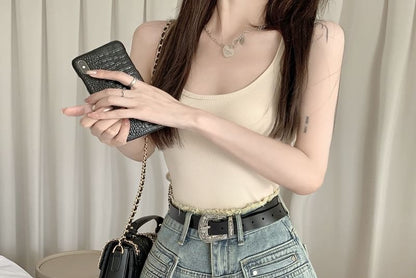 High Waist Washed Fray Mini Denim Shorts SpreePicky